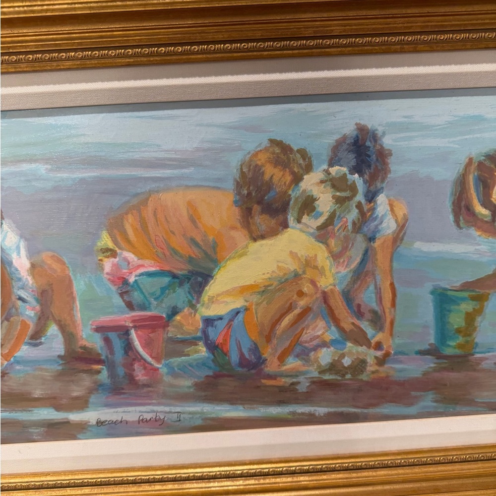 Beach Family Art Print with Gold Frame